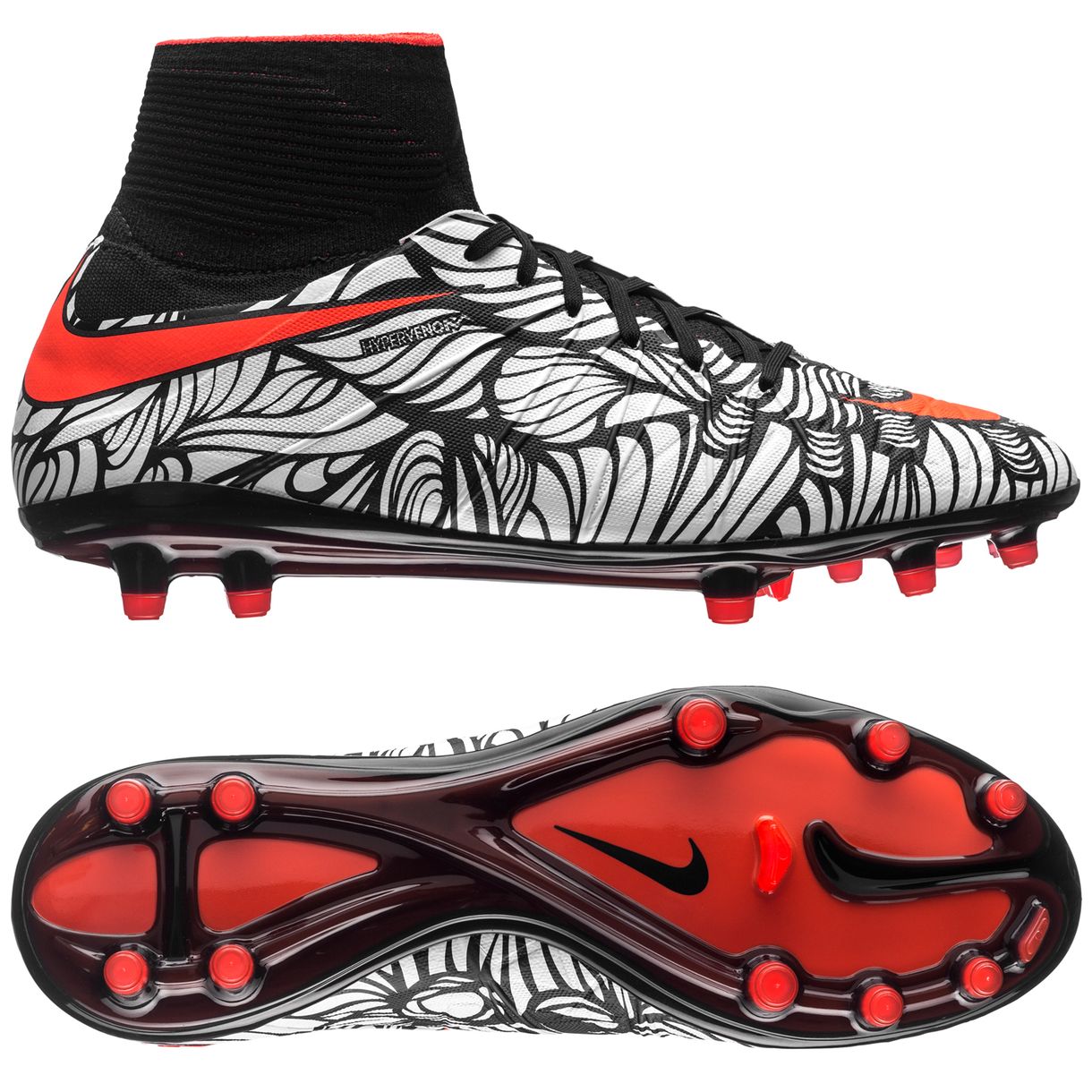 Nike II Jr FG Sort-Rød-Hvid fodboldstøvler -